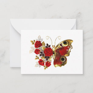 Red flower butterfly with red roses advice card