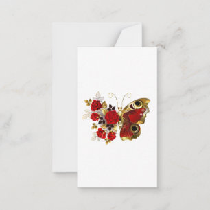 Red flower butterfly with red roses advice card