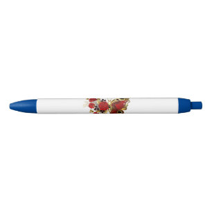 Red flower butterfly with red roses black ink pen