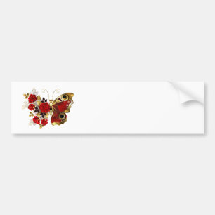 Red flower butterfly with red roses bumper sticker
