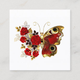 Red flower butterfly with red roses calling card