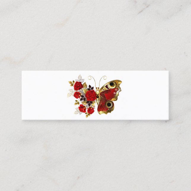 Red flower butterfly with red roses calling card (Front)