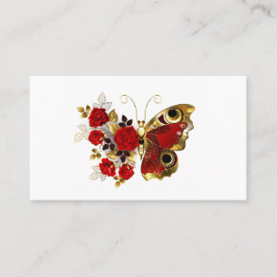 Red flower butterfly with red roses calling card