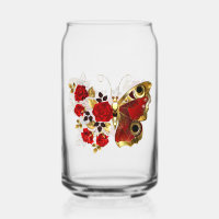 Red flower butterfly with red roses