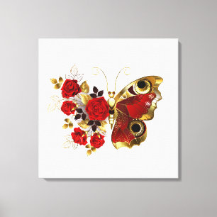 Red flower butterfly with red roses canvas print