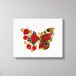 Red flower butterfly with red roses canvas print