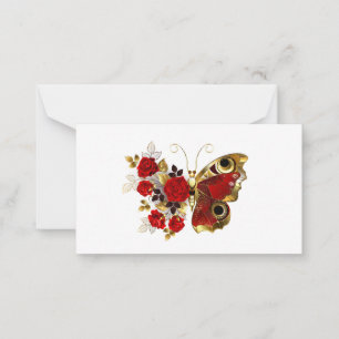 Red flower butterfly with red roses card