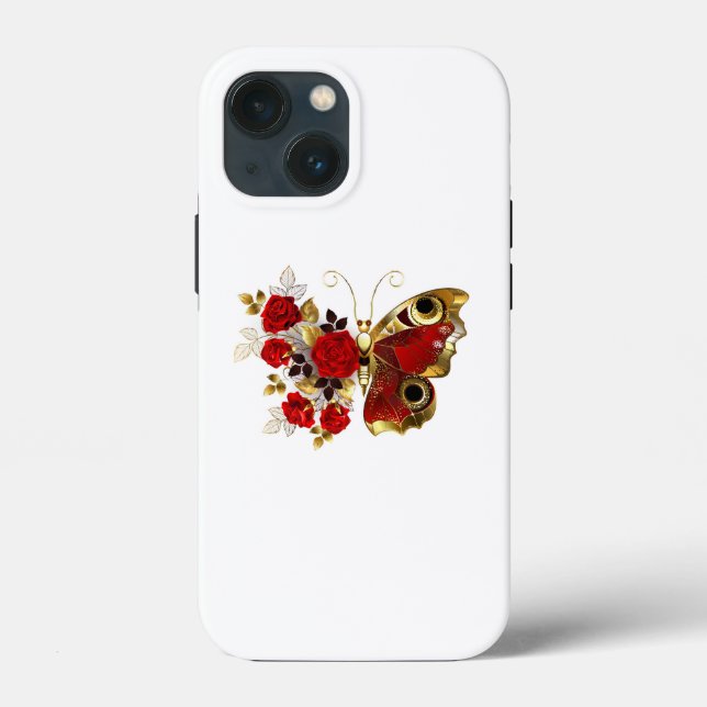 Red flower butterfly with red roses Case-Mate iPhone case (Back)