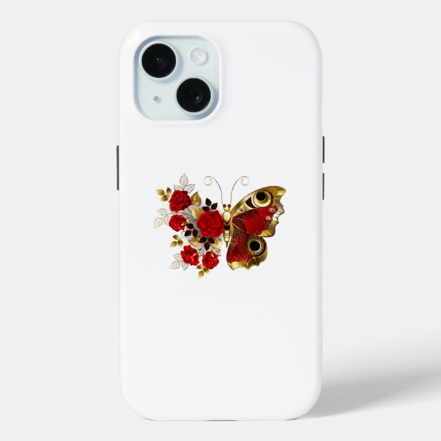 Red flower butterfly with red roses Case-Mate iPhone case (Back)
