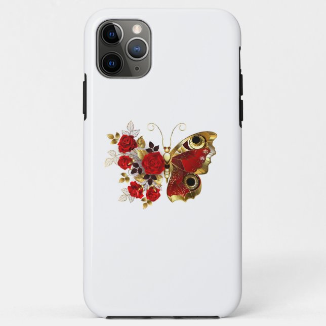 Red flower butterfly with red roses Case-Mate iPhone case (Back)