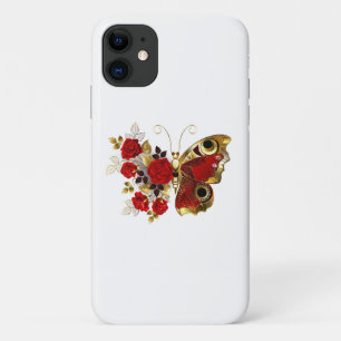 Red flower butterfly with red roses iPhone 11 case