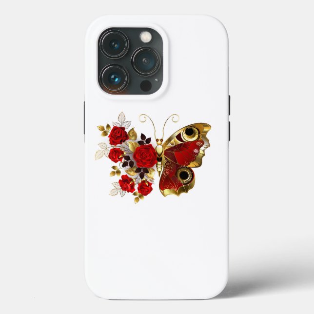 Red flower butterfly with red roses Case-Mate iPhone case (Back)