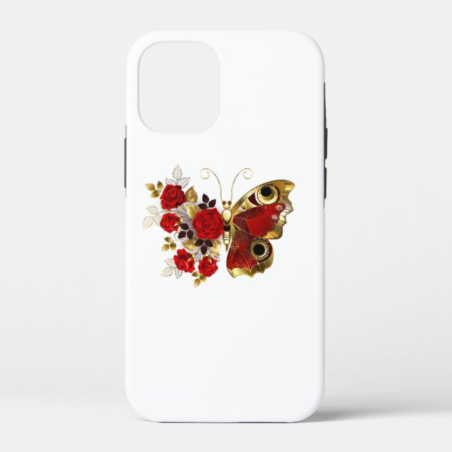 Red flower butterfly with red roses Case-Mate iPhone case (Back)