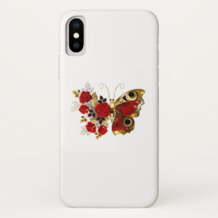 Red flower butterfly with red roses iPhone x case