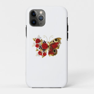 Red flower butterfly with red roses iPhone 11 pro case