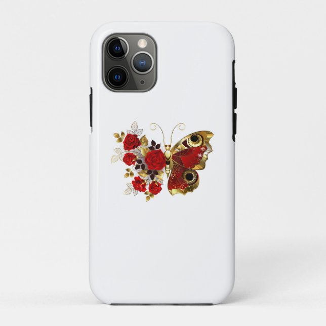 Red flower butterfly with red roses Case-Mate iPhone case (Back)