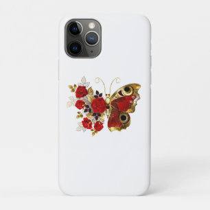 Red flower butterfly with red roses iPhone 11 pro case