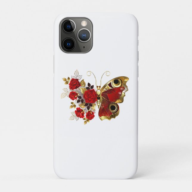 Red flower butterfly with red roses Case-Mate iPhone case (Back)