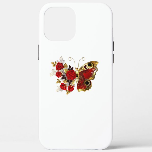 Red flower butterfly with red roses Case-Mate iPhone case (Back)