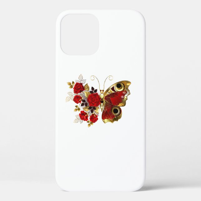 Red flower butterfly with red roses Case-Mate iPhone case (Back)