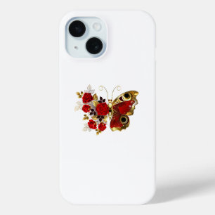 Red flower butterfly with red roses iPhone 15 case