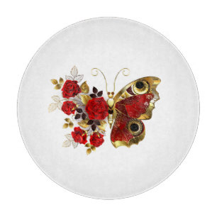 Red flower butterfly with red roses cutting board