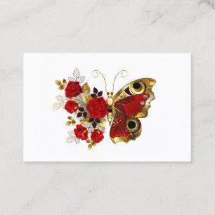 Red flower butterfly with red roses discount card