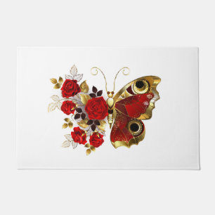 Red flower butterfly with red roses doormat