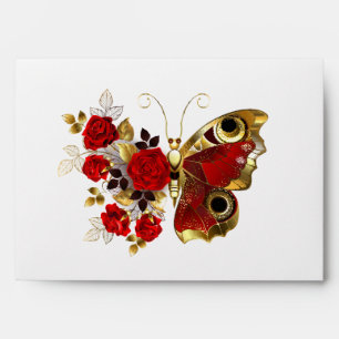 Red flower butterfly with red roses envelope