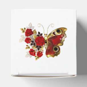 Red flower butterfly with red roses favour box