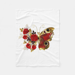 Red flower butterfly with red roses fleece blanket