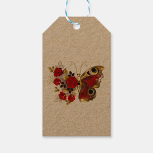 Red flower butterfly with red roses gift tags
