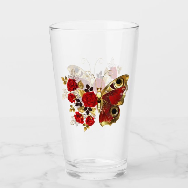 Red flower butterfly with red roses glass (Front)