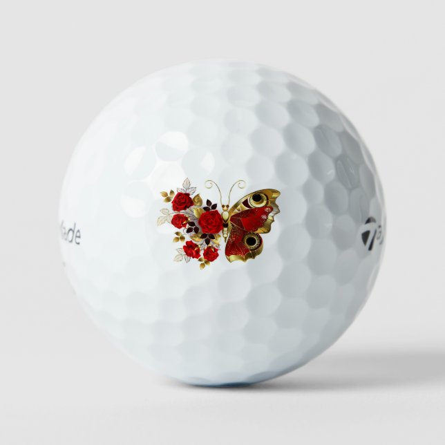 Red flower butterfly with red roses golf balls (Front)