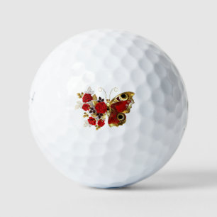 Red flower butterfly with red roses golf balls