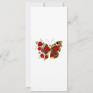 Red flower butterfly with red roses holiday card