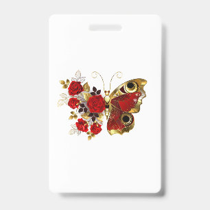 Red flower butterfly with red roses ID badge