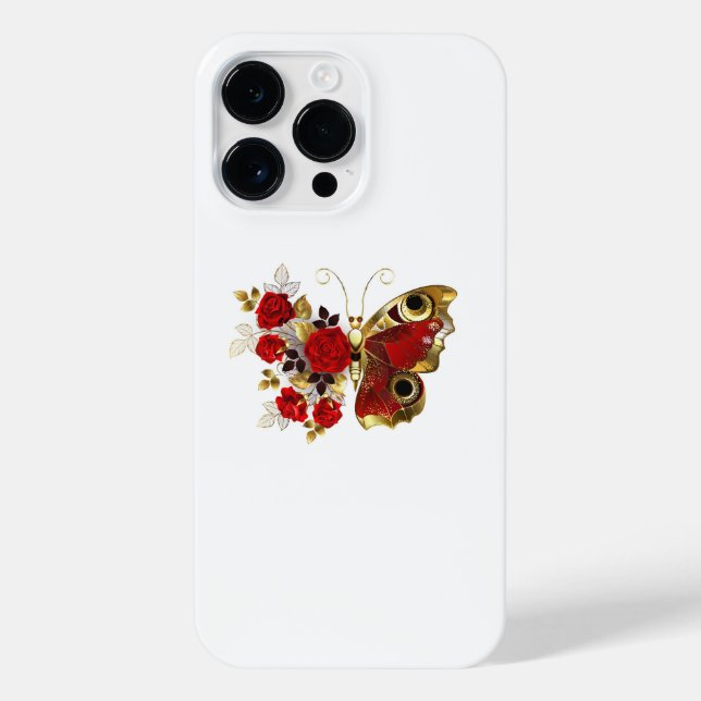 Red flower butterfly with red roses iPhone case (Back)