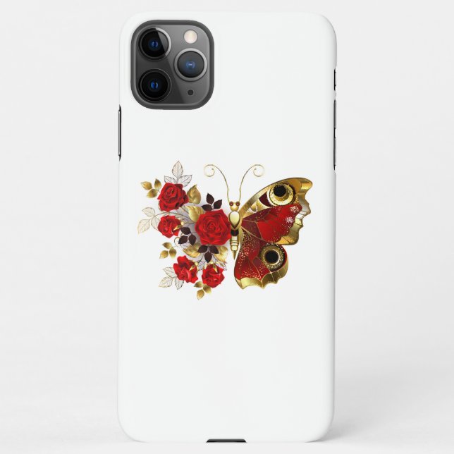 Red flower butterfly with red roses iPhone case (Back)