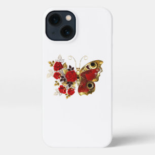 Red flower butterfly with red roses iPhone 13 case