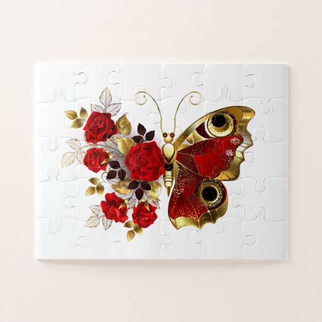 Red flower butterfly with red roses jigsaw puzzle (Horizontal)