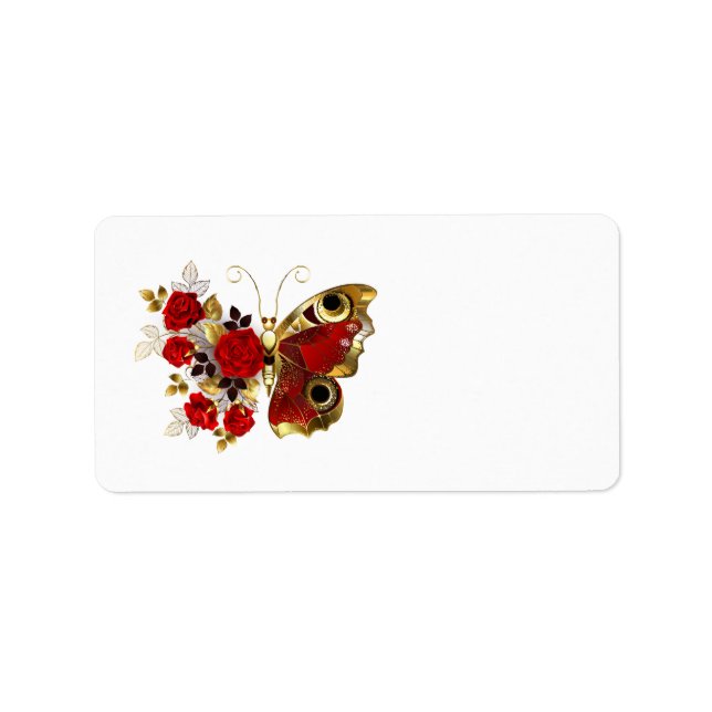 Red flower butterfly with red roses label (Front)