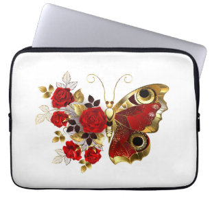 Red flower butterfly with red roses laptop sleeve