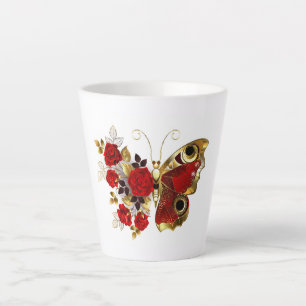 Red flower butterfly with red roses latte mug