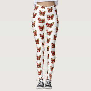 Red flower butterfly with red roses leggings