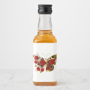 Red flower butterfly with red roses liquor bottle label