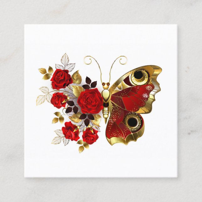 Red flower butterfly with red roses loyalty card (Front)