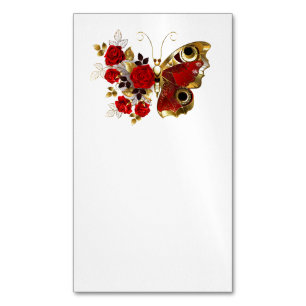 Red flower butterfly with red roses Magnetic business card