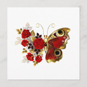Red flower butterfly with red roses menu