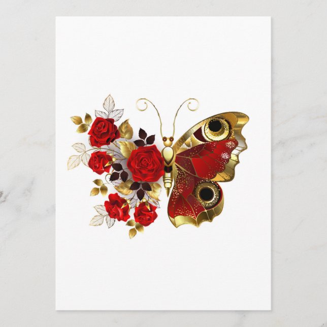Red flower butterfly with red roses menu (Front)